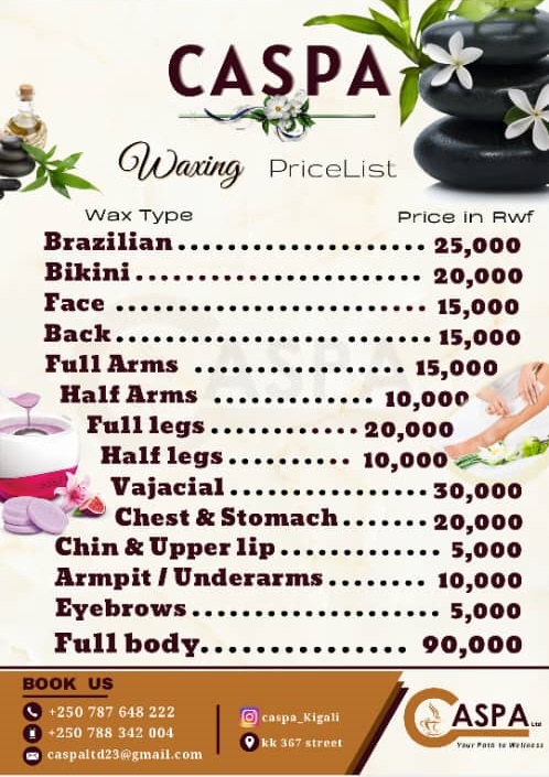 Waxing Menu